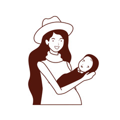 cute pregnancy mother lifting little baby characters