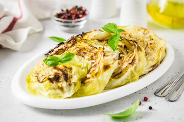 Cabbage steaks. Selective foucs, space for text.