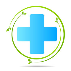 Obraz premium Health care medical cross and leaf, logo isolated