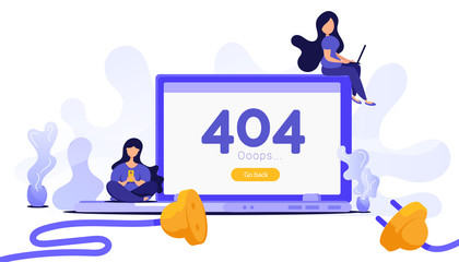 Page not found. Creative concept with a computer, people work with gadgets, disconnecting the Internet from the network.