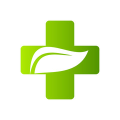 Health care medical cross and leaf,  logo isolated