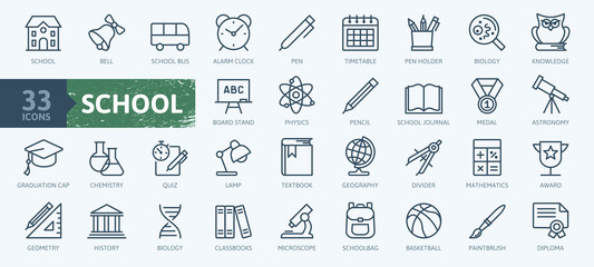 Education and back to school - thin line icons set. Outline icons collection.  - 288001461