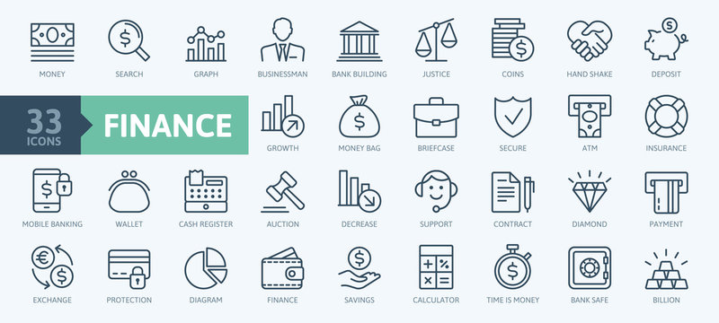 Money, finance, payments elements - minimal thin line web icon set. Outline icons collection. Simple vector illustration.