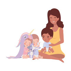 afro pregnancy mother with little kids characters