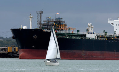 Southampton Water, England, UK, September 2019. Chemical, oil products tankers off loading cargo at...