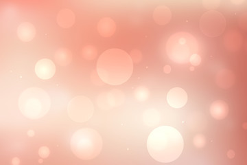 A festive abstract orange pink gradient background texture with glitter defocused sparkle bokeh circles and stars. Card concept for Happy New Year, party invitation, valentine or other holidays.