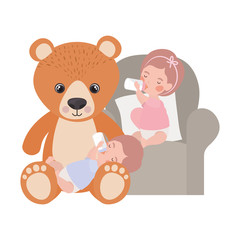 cute little kids babies with bear teddy characters