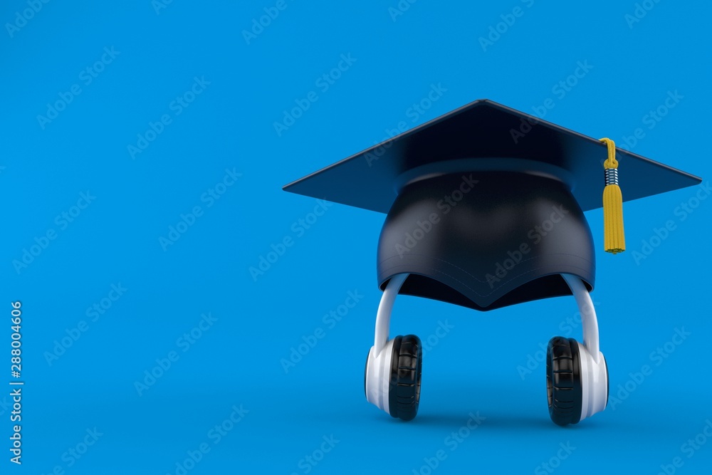 Sticker headphones with mortarboard