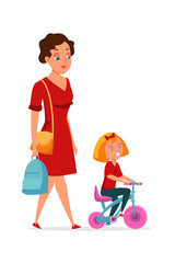 Mother with daughter flat vector characters