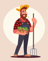 Farmer at work flat vector illustration