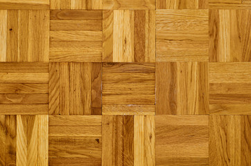 Close up of a wooden floor with fresh lacquered parquet suitable as a backgrounds