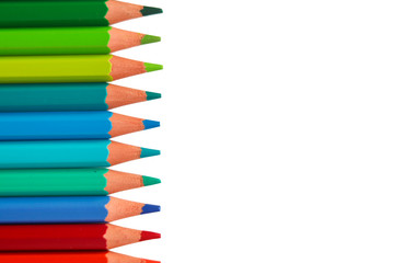 Line color pencils isolated on white background. Close-up