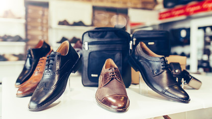 Men Classic Leather Shoes of different models and colors in the store