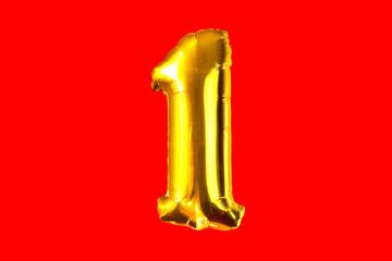 Number one of golden helium balloons, isolated for your design
