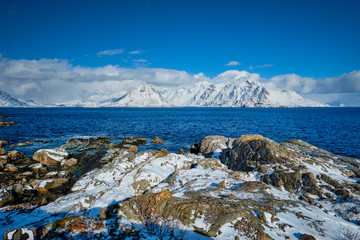 Lofoten islands and Norwegian sea in winter, Norway