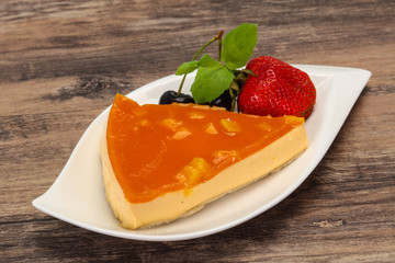 Cheesecake with apricot served strawberry
