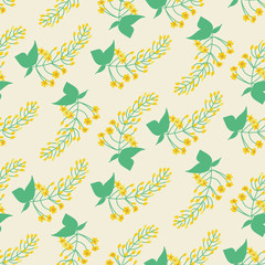 A seamless vector pattern with branches of yellow flowers. Surface print design.