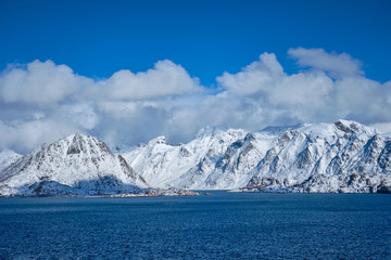 Fototapeta na wymiar Lofoten islands and Norwegian sea in winter, Norway