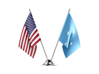 Desk flags, United States  America  and Federated States of Micronesia, isolated on white background. 3d image