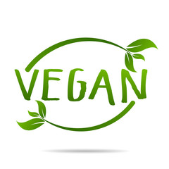 Fototapeta premium Vegan product icon design symbol. Green leaves in heart shape sign. Vector illustration