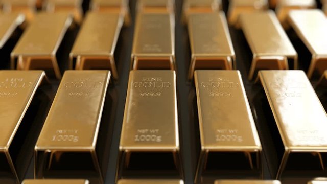 Beautiful Golden Bullions Laying in Rows with Bright Reflections Seamless. Looped 3d Animation of Gold Bars Glowing in Sun Shine. Banking and Wealth Concept. 4k Ultra HD 3840x2160
