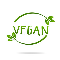 Vegan product icon design symbol. Green leaves in heart shape sign. Vector illustration