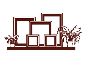 portrait and houseplants in shelf