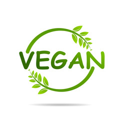 Vegan product icon design symbol. Green leaves in heart shape sign. Vector illustration