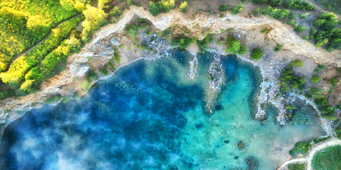 Aerial landscape from the drone - blue water