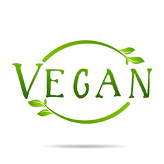 Vegan product icon design symbol. Green leaves in heart shape sign. Vector illustration
