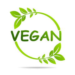 Vegan product icon design symbol. Green leaves in heart shape sign. Vector illustration