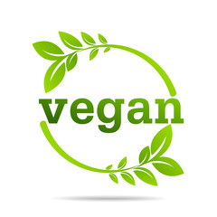 Fototapeta premium Vegan product icon design symbol. Green leaves in heart shape sign. Vector illustration