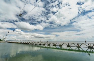 Fototapeta premium Cable car along Lisbon promenade