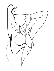  Vrouw strekt haar armen terug een doorlopende lijn Cartoon vector grafische afbeelding © thirteenfifty