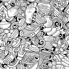 Massage hand drawn doodles seamless pattern. Spa therapy background