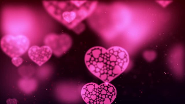 Pink hearts on black background, animation