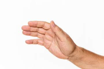 palm of a male hand opened isolated in a white background