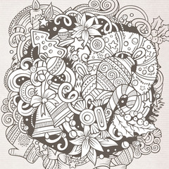 Cartoon doodles New Year illustration. Christmas funny artwork