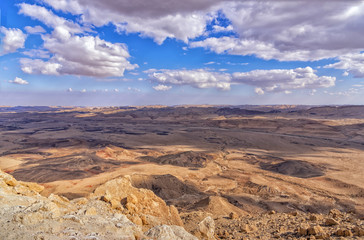 Fototapeta na wymiar Makhtesh Ramon, Makhtesh Ramon, a geological feature of Israel's Negev desert. Natural sightseeing