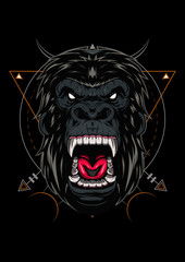 vector gorilla face. Head of a gorilla with angry face