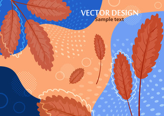 Creative bright abstract background with leaves and branches. Template for your design with space for text.