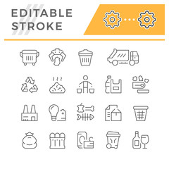 Set editable stroke line icons of trash