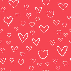 Heart doodles seamless pattern. Hand drawn hearts texture background.