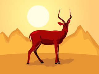 Impala on a stylized mountain background, Vector illustration