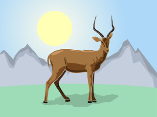 Impala on a stylized mountain background, Vector illustration