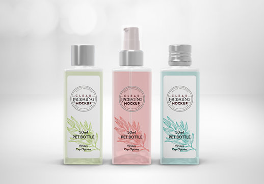 3 Clear Squared Bottle Mockups