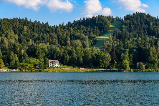 View of Straza mountain equipped with chair lift and amusement ride.