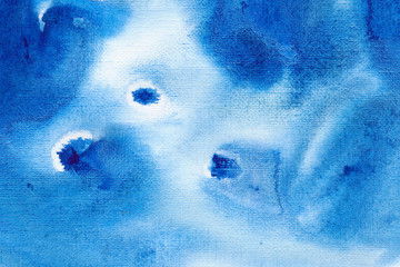 Ultramarine bright colorful watercolor background. Hand drawn light blue brush strokes painting.