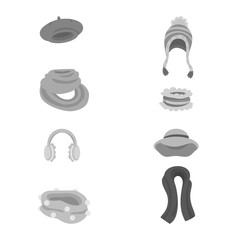 Vector design of headwear and fashion sign. Collection of headwear and cold stock vector illustration.