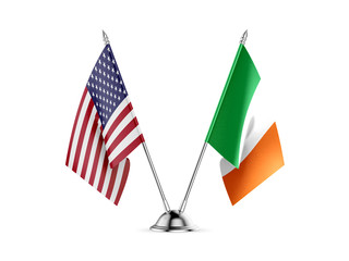 Desk flags, United States  America  and Ireland, isolated on white background. 3d image